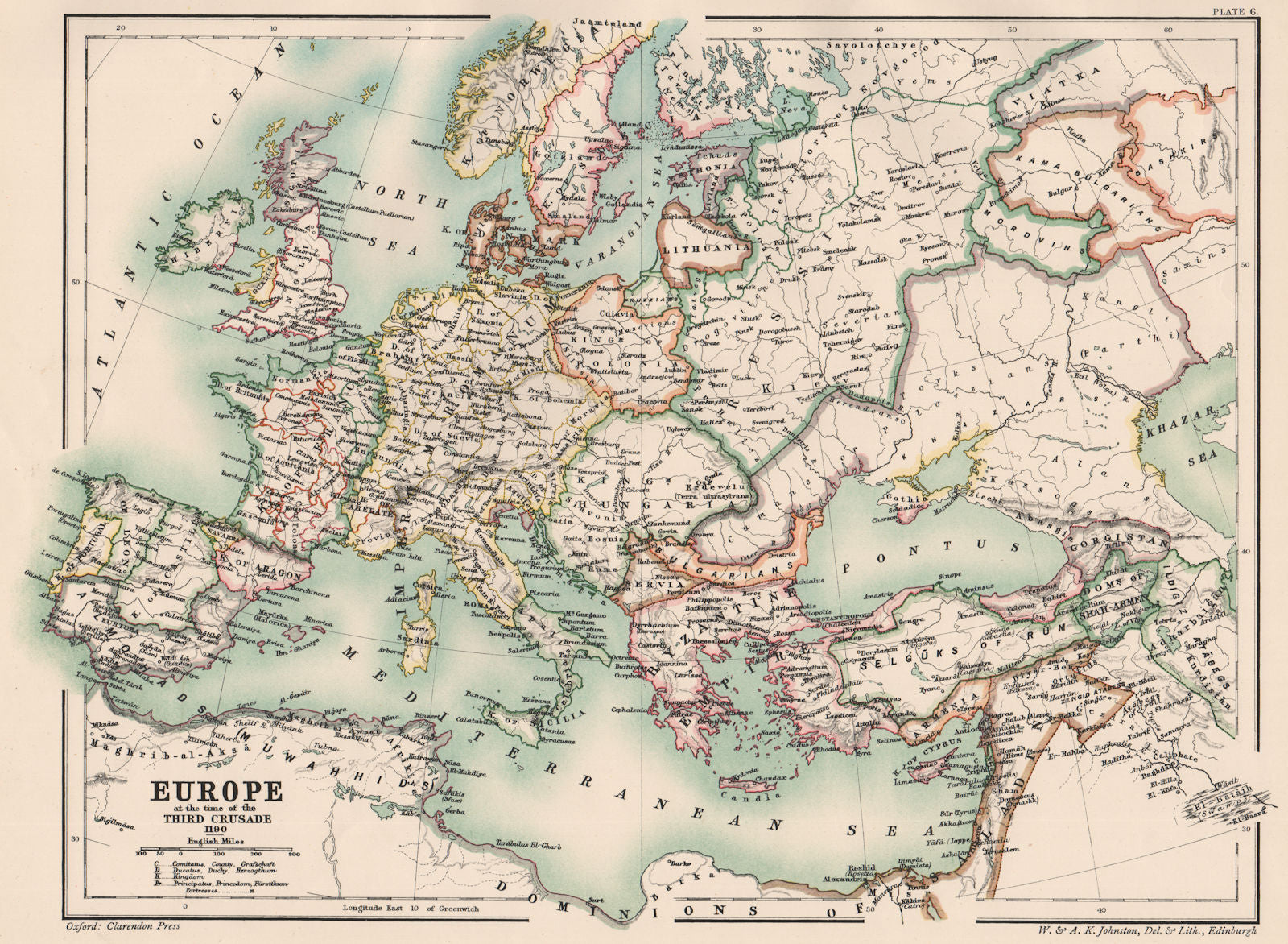 EUROPE/HOLY ROMAN EMPIRE. at the time of the Third Crusade 1190 1902 old map